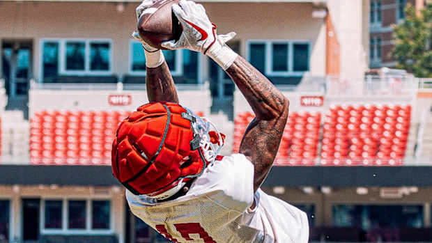 Receiver Tyrone Broden makes a catch during practice